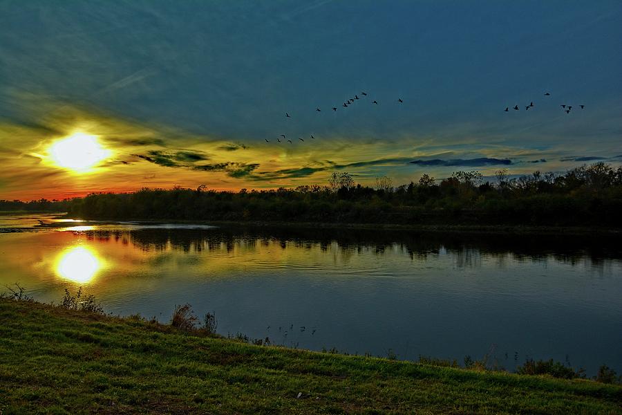 Sunset Photograph - Great Miami River  by Randall Branham