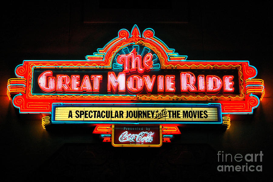 Great Movie Ride Neon Sign Hollywood Studios Walt Disney World Prints Ink Outlines Digital Art by Shawn OBrien
