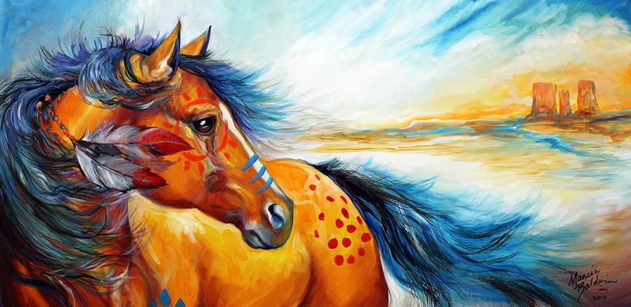 GREAT PLAINS WARRIOR an Indian War Pony Painting by Marcia Baldwin