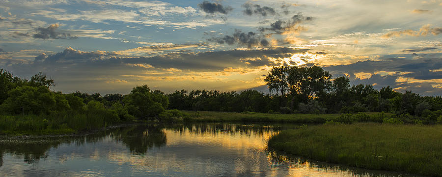 Great Plains Wetland Sunset Pano Photograph by David Drew