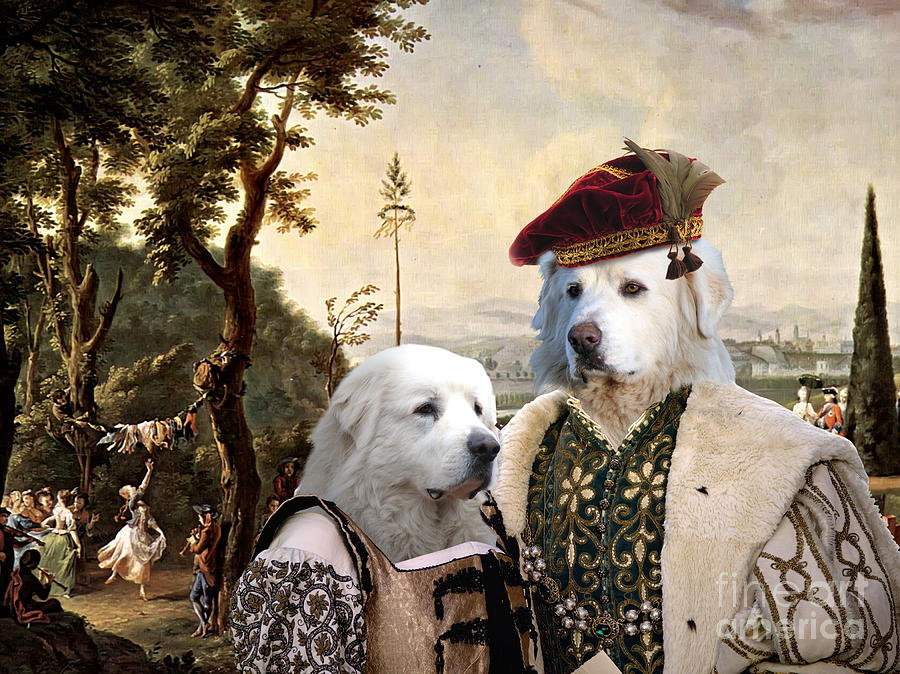  Great Pyrenees - Pyrenean Mountain Dog Art Canvas Print - The ceremony in Palace park Painting by Sandra Sij