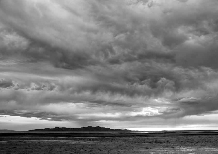 Great Salt Lake Clouds at Sunset - Black and White Photograph by Gary Whitton