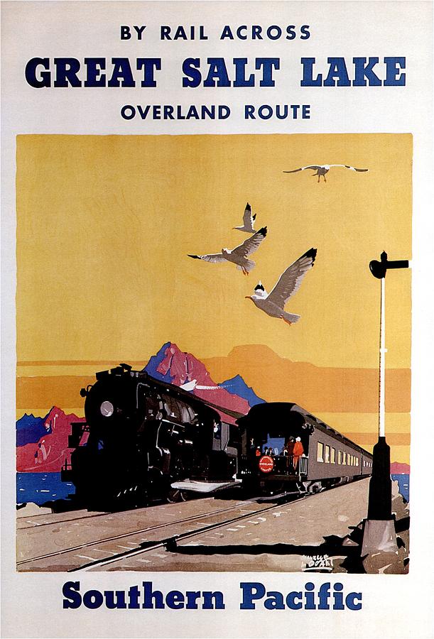 1930s Great Salt Lake Utah Pacific Vintage Railroad Travel Advertisement Poster 