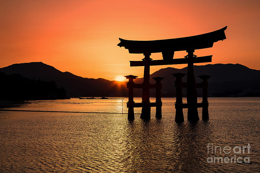 Sunset Photograph - Great Torii Sunset- Miyajima  by Rhonda Krause
