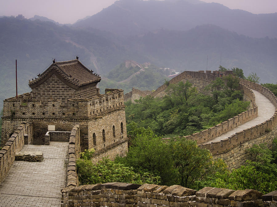 Great Wall at sunset in Mutianyu, Beijing. China. Photograph by ...