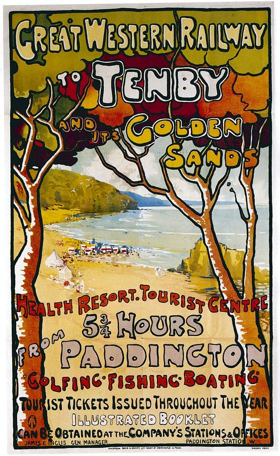 Great Western Railway to Tenby - Golden Sands - Retro travel Poster - Vintage Poster Mixed Media by Studio Grafiikka