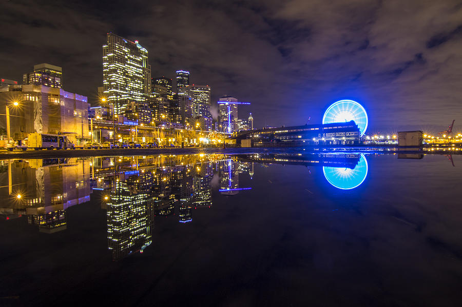 Great Wheel Seattle City Reflection Photograph by Matt McDonald