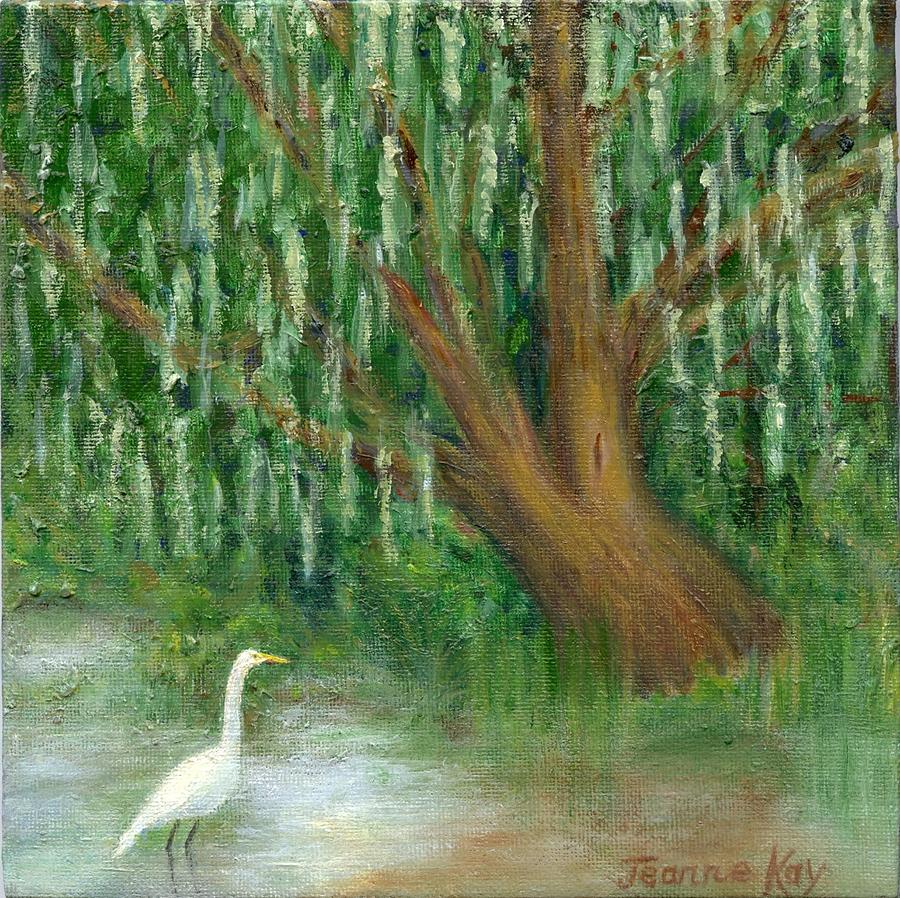 Great White Egret and Live Oak Painting by Jeanne Juhos