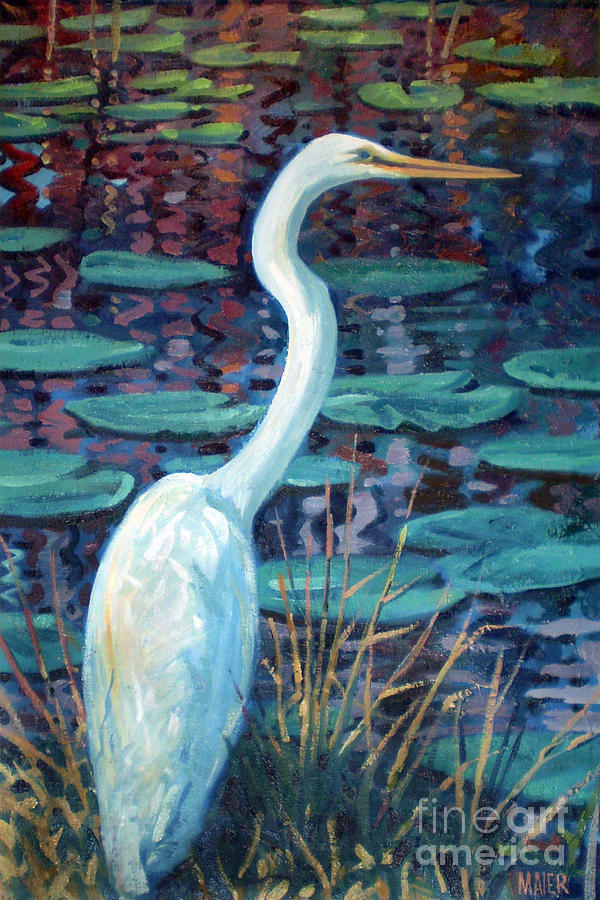 Egret Painting - Great White Egret by Donald Maier