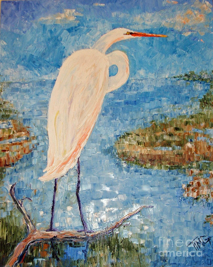 Great White Egret Painting by Doris Blessington