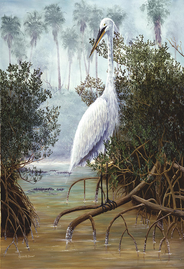 white heron painting