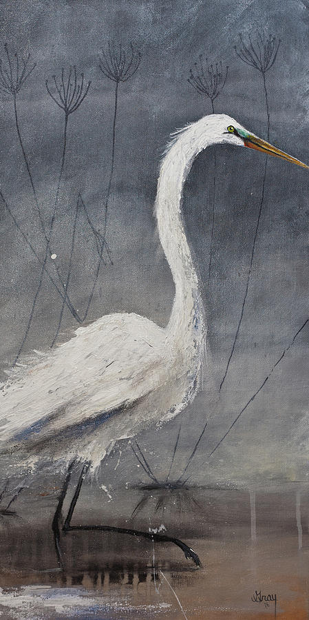 Great White Heron Original Art Painting by Gray Artus