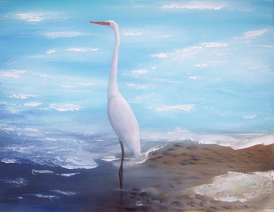 Great White Heron Painting by Tony Rodriguez