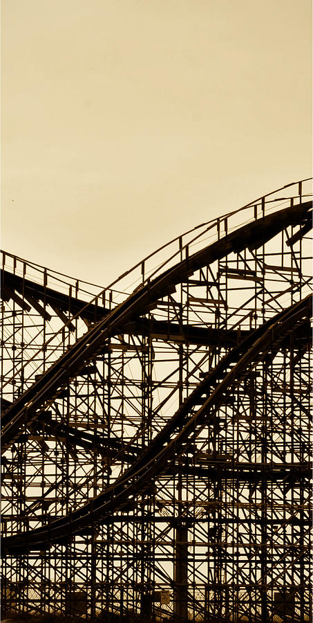 Great White Roller Coaster - Adventure Pier Wildwood NJ in Sepia Triptych 2 Photograph by Bill Cannon