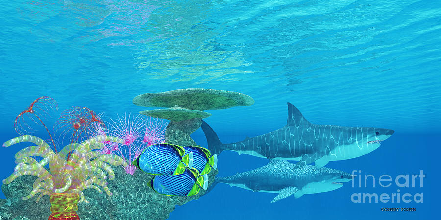Great White Shark Painting - Great White Shark Reef by Corey Ford