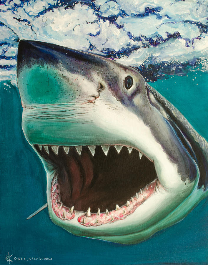 Great White Shark Painting - Great White Surf by Kyra Kalageorgi