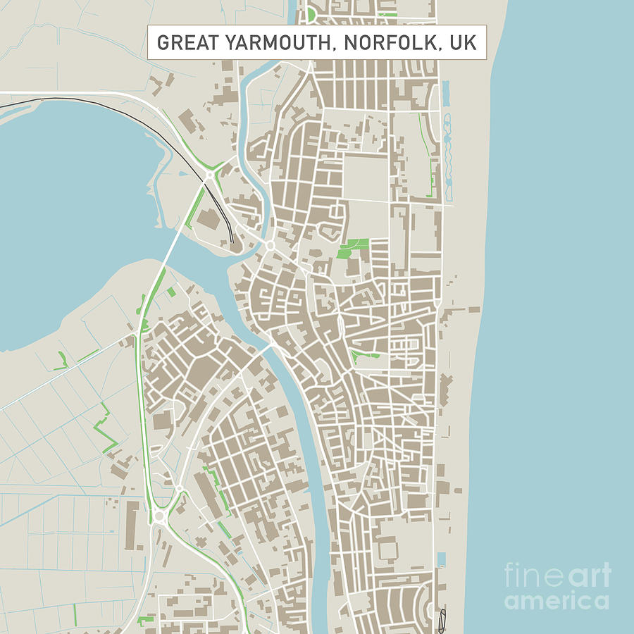 City Digital Art - Great Yarmouth Norfolk UK City Street Map by Frank Ramspott
