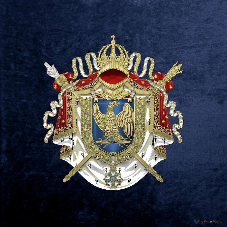 Greater Coat of Arms of the First French Empire over Blue Velvet Digital Art by Serge Averbukh