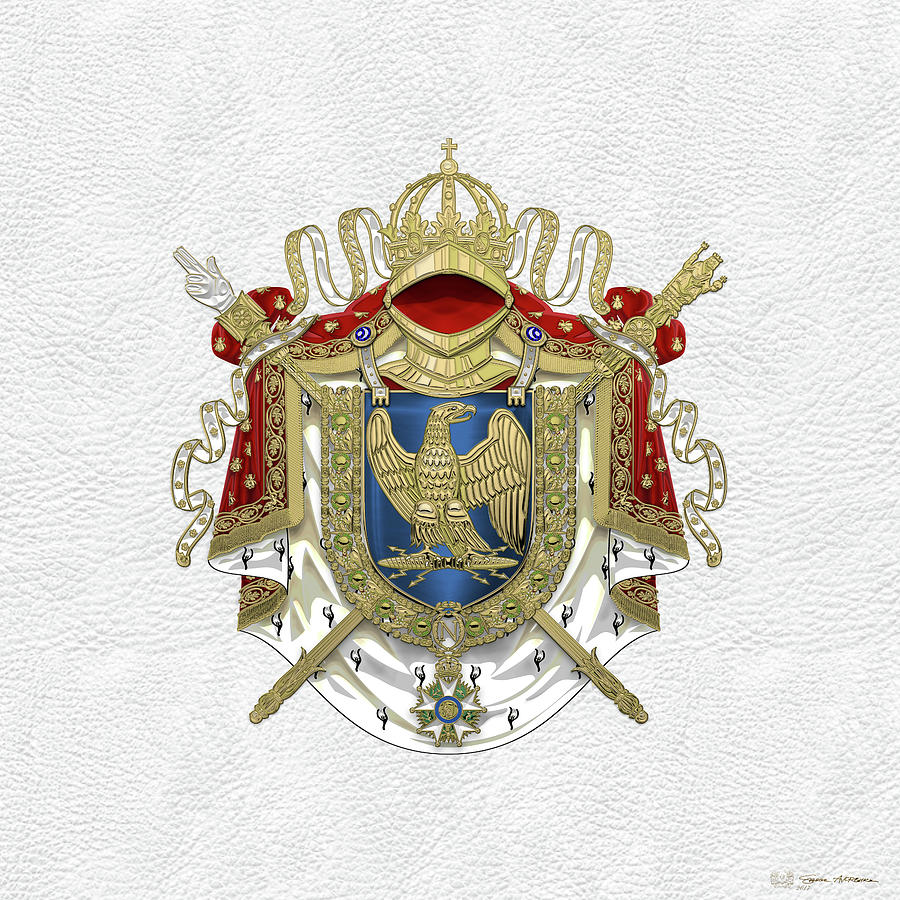 Greater Coat of Arms of the First French Empire over White Leather  Digital Art by Serge Averbukh