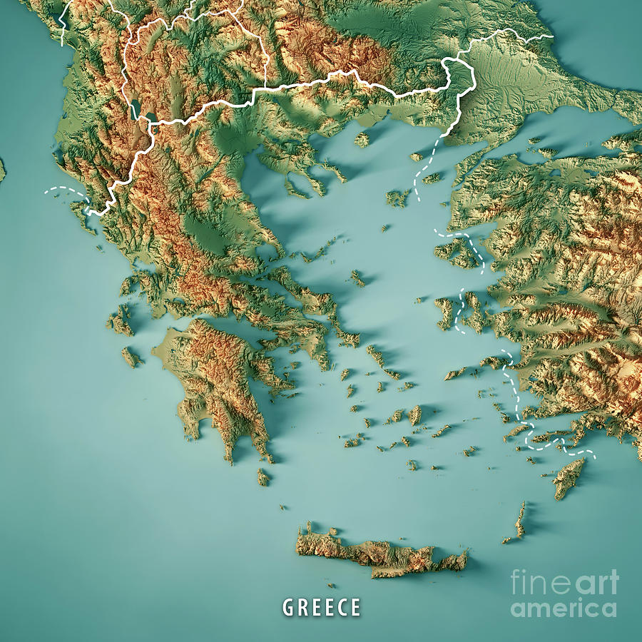 Map Digital Art - Greece Country 3D Render Topographic Map Border by Frank Ramspott
