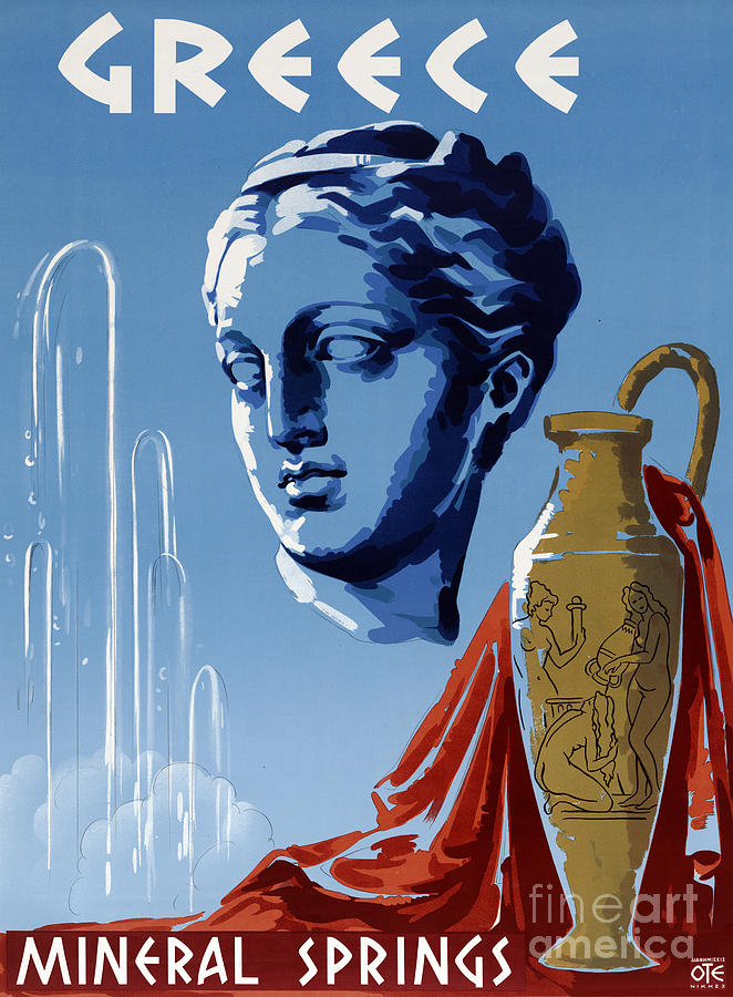 Greece Greek Grece Statue Europe European Vintage Travel Advertisement Poster 