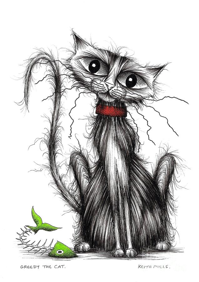 Greedy the cat Drawing by Keith Mills | Fine Art America