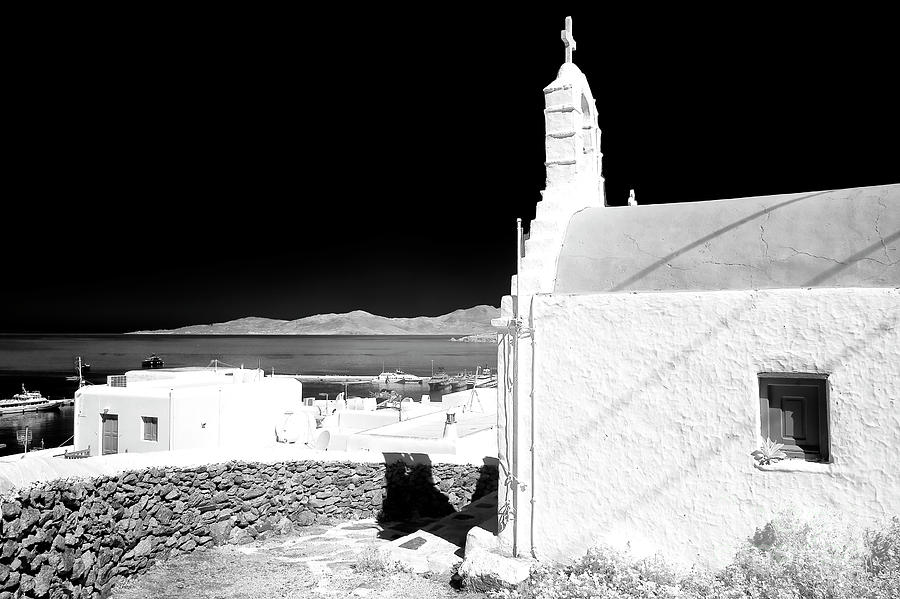 Greek Church Overlooking Mykonos Town infrared Photograph by John Rizzuto