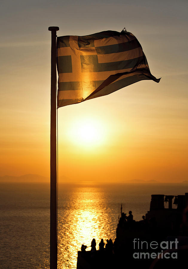 Greek Flag In Santorini Photograph by Gualtiero Boffi