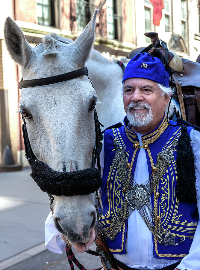 Greek Independence Day NYC 4_20_2018 Man and Horse Photograph by Robert Ullmann