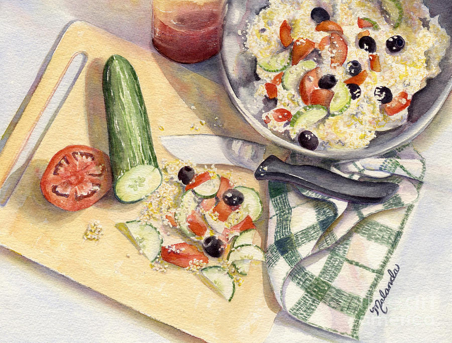 Greek Salad Painting by Malanda Warner