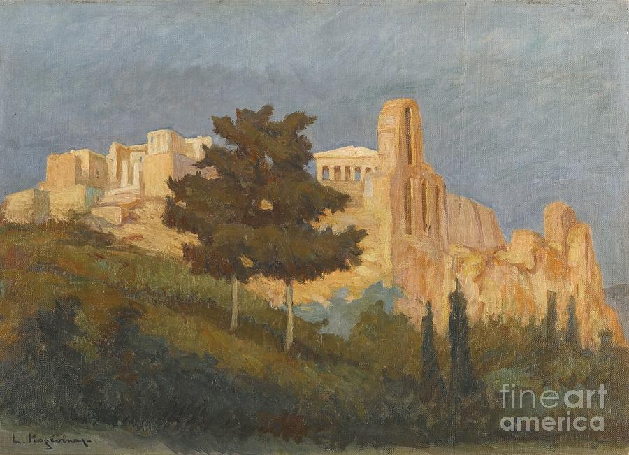 Yellow Painting - Greek The Acropolis by MotionAge Designs