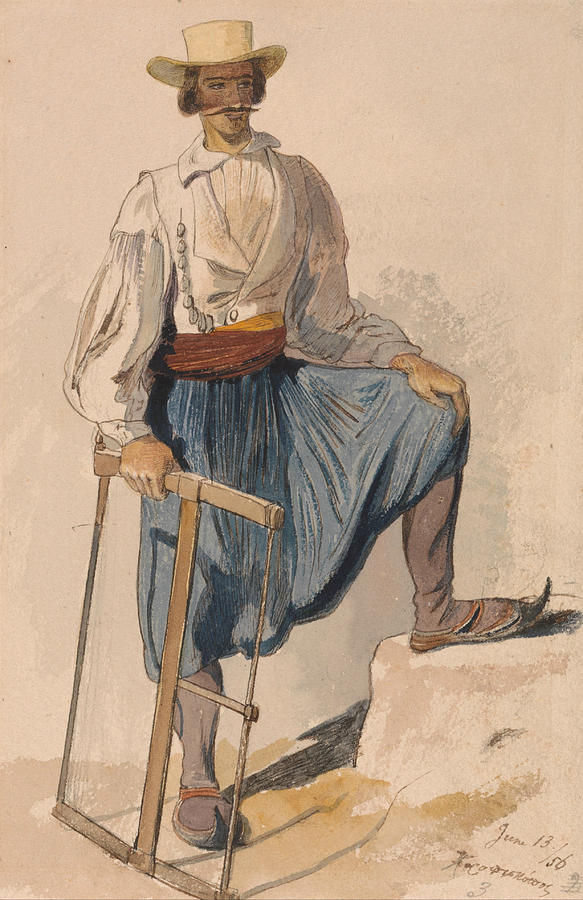Greek Woodcutter, June 13 Drawing by Edward Lear