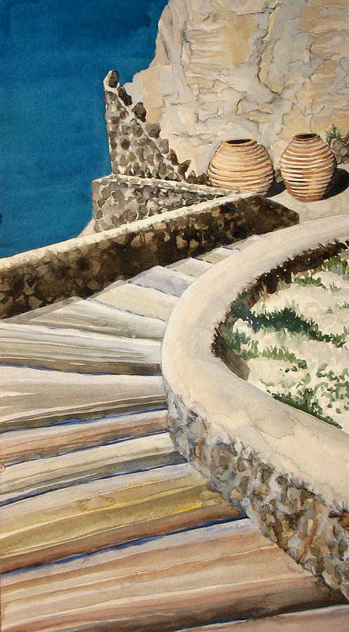Watercolor Painting - Greekscape 3 by Caron Sloan Zuger