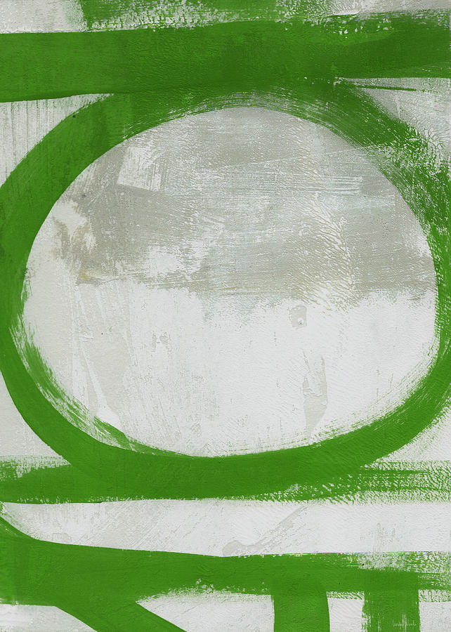 Green Abstract Circle 2 Vertical- Art by Linda Woods Painting by Linda Woods