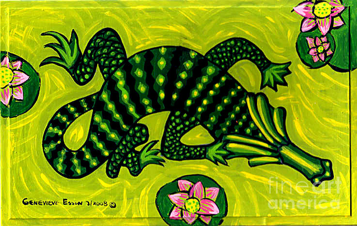 Green Alligator Painting by Genevieve Esson