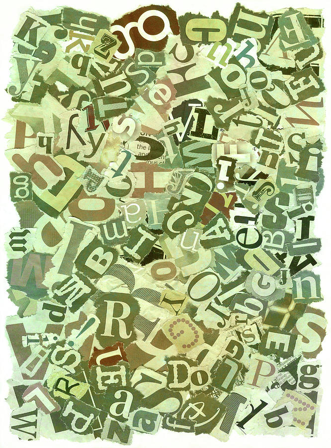 Abstract Mixed Media - Green Alphabet by VRL Arts