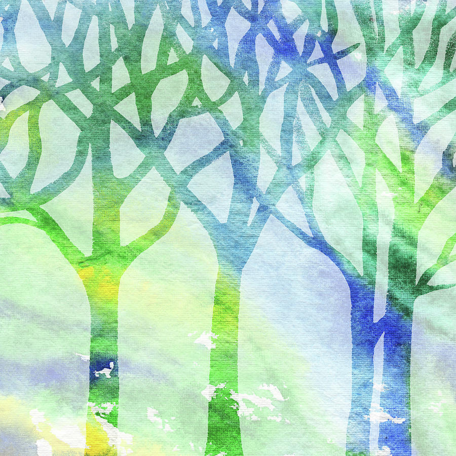 Green And Blue Forest Silhouette Painting by Irina Sztukowski