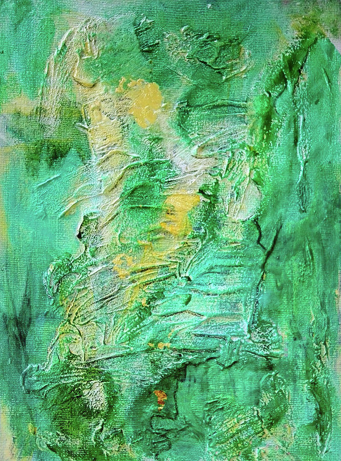 Green and Gold Abstract Painting by Mimulux Patricia No