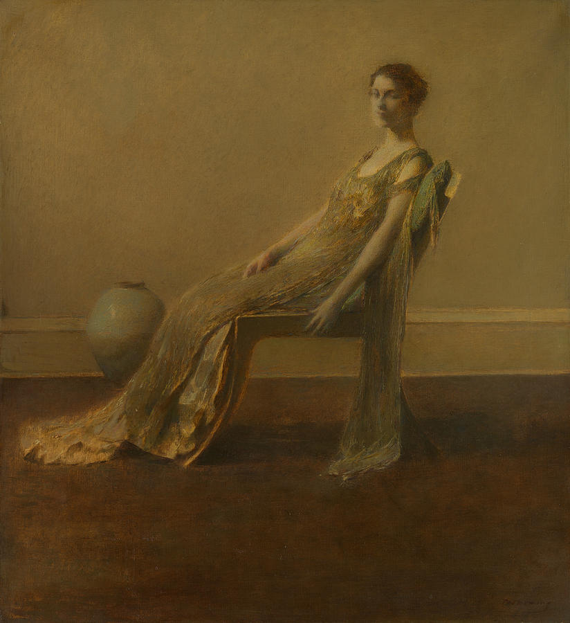 Green and Gold Painting by Thomas Wilmer Dewing