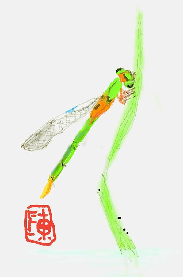 Green and orange dragonfly Digital Art by Debbi Saccomanno Chan