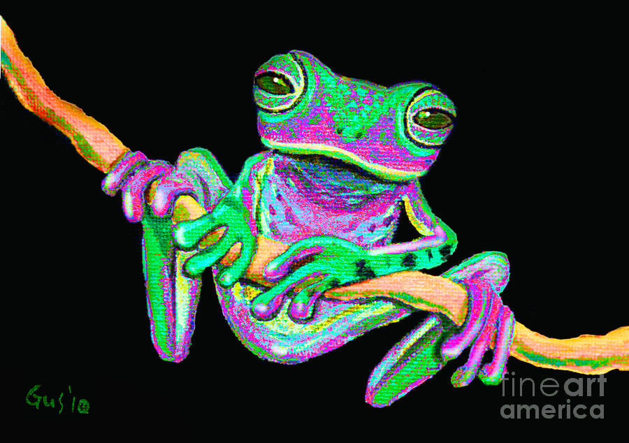 Frog Painting - Green and Pink Frog by Nick Gustafson