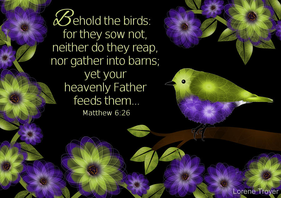Green And Purple Bird And Flowers With Scripture