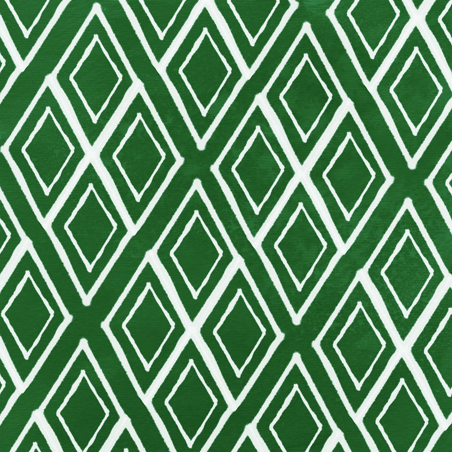 Pattern Mixed Media - Green and White Diamonds- Art by Linda Woods by Linda Woods