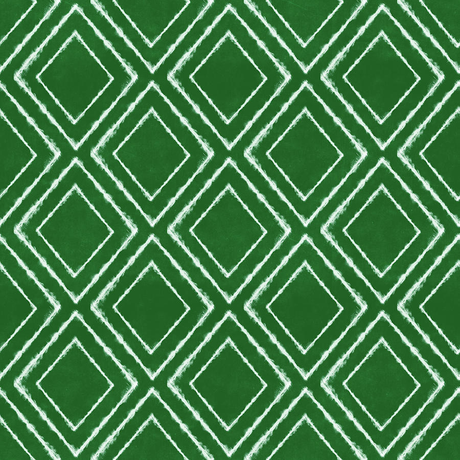 Pattern Mixed Media - Green and White Inky Diamonds- Art by Linda Woods by Linda Woods