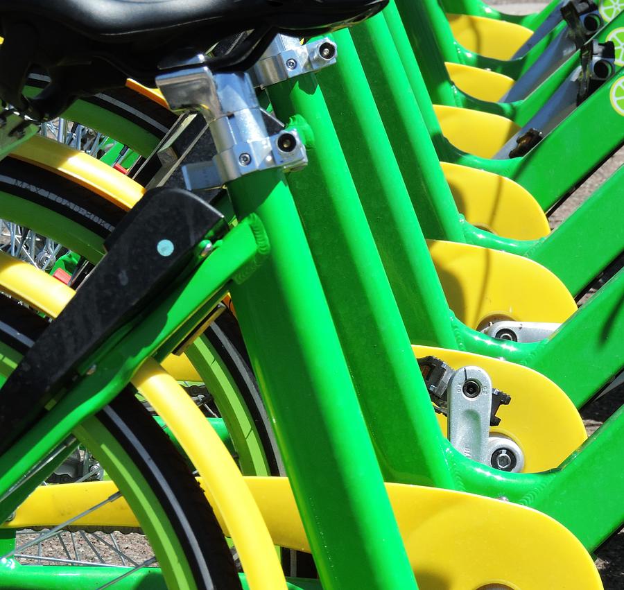 Green and Yellow Bicycles Photograph by Bill Tomsa
