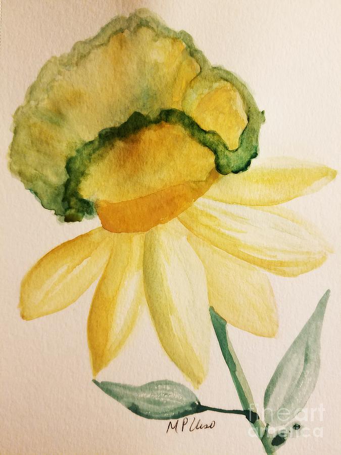 Green and Yellow Daffodil Painting by Maria Urso
