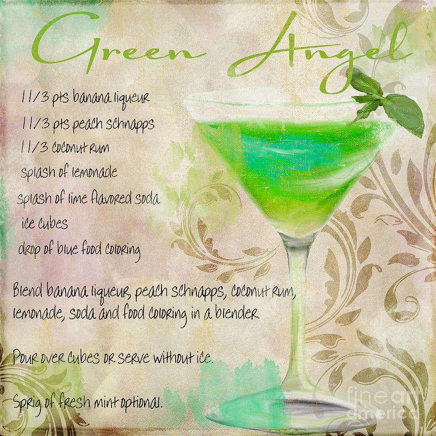 Bloody Mary Painting - Green Angel Mixed Cocktail Recipe Sign by Mindy Sommers