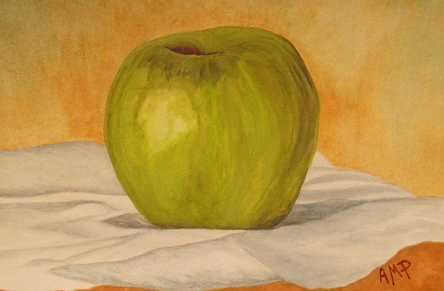 Green Apple Painting by Angeles M Pomata