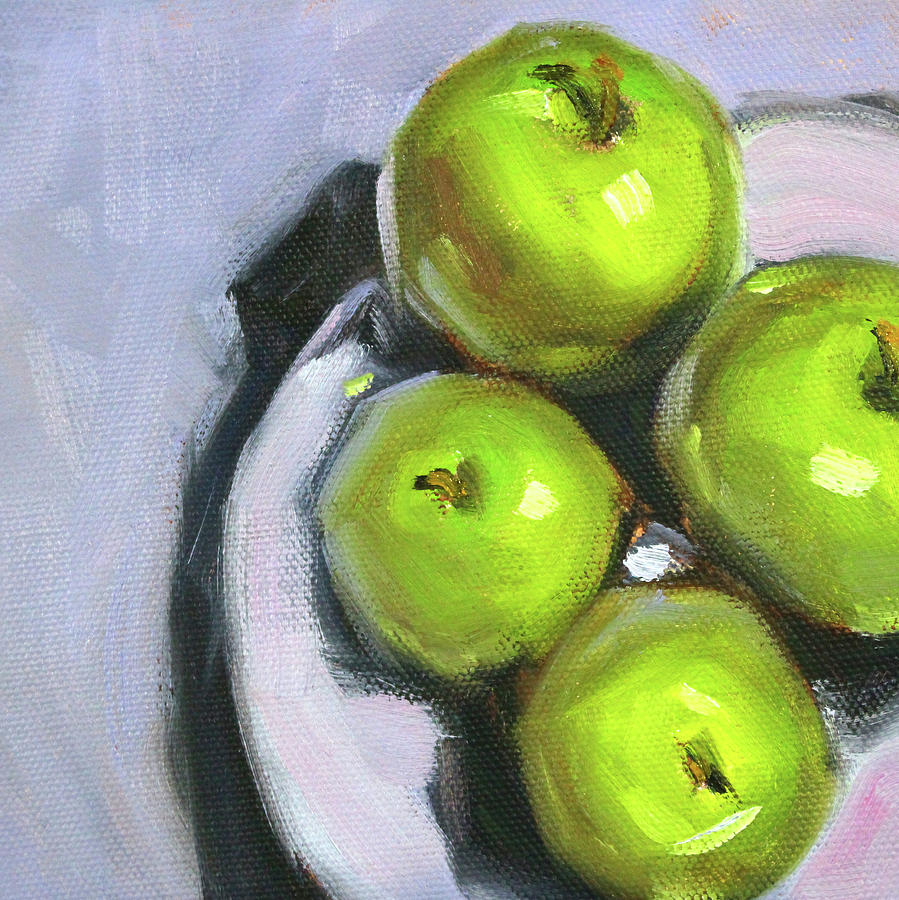 Green Apple Plate Painting by Nancy Merkle