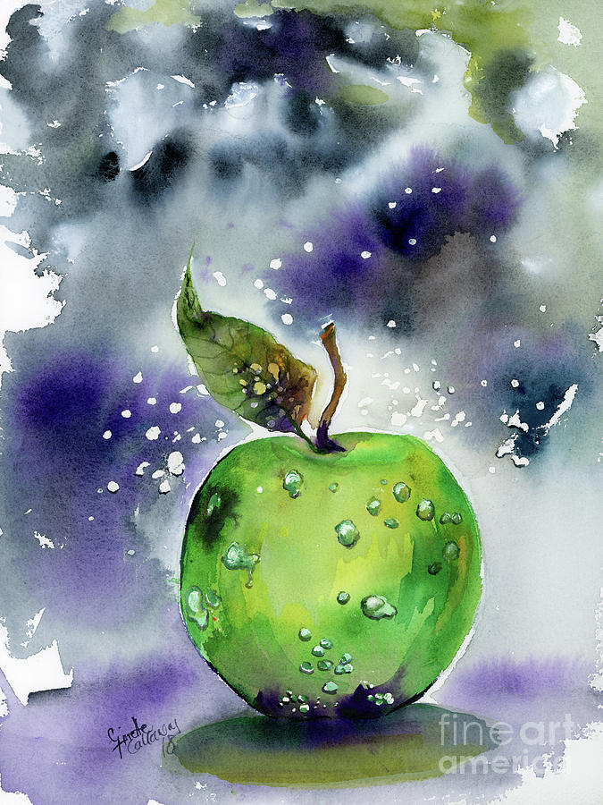 Green Apple Watercolor Painting Painting by Ginette Callaway